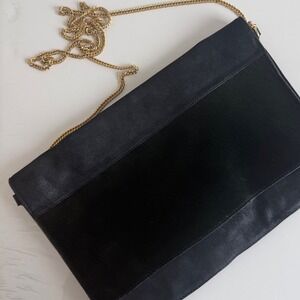 Allsaints Metallic Grey Leather and Forest Green Ponyhair Bag